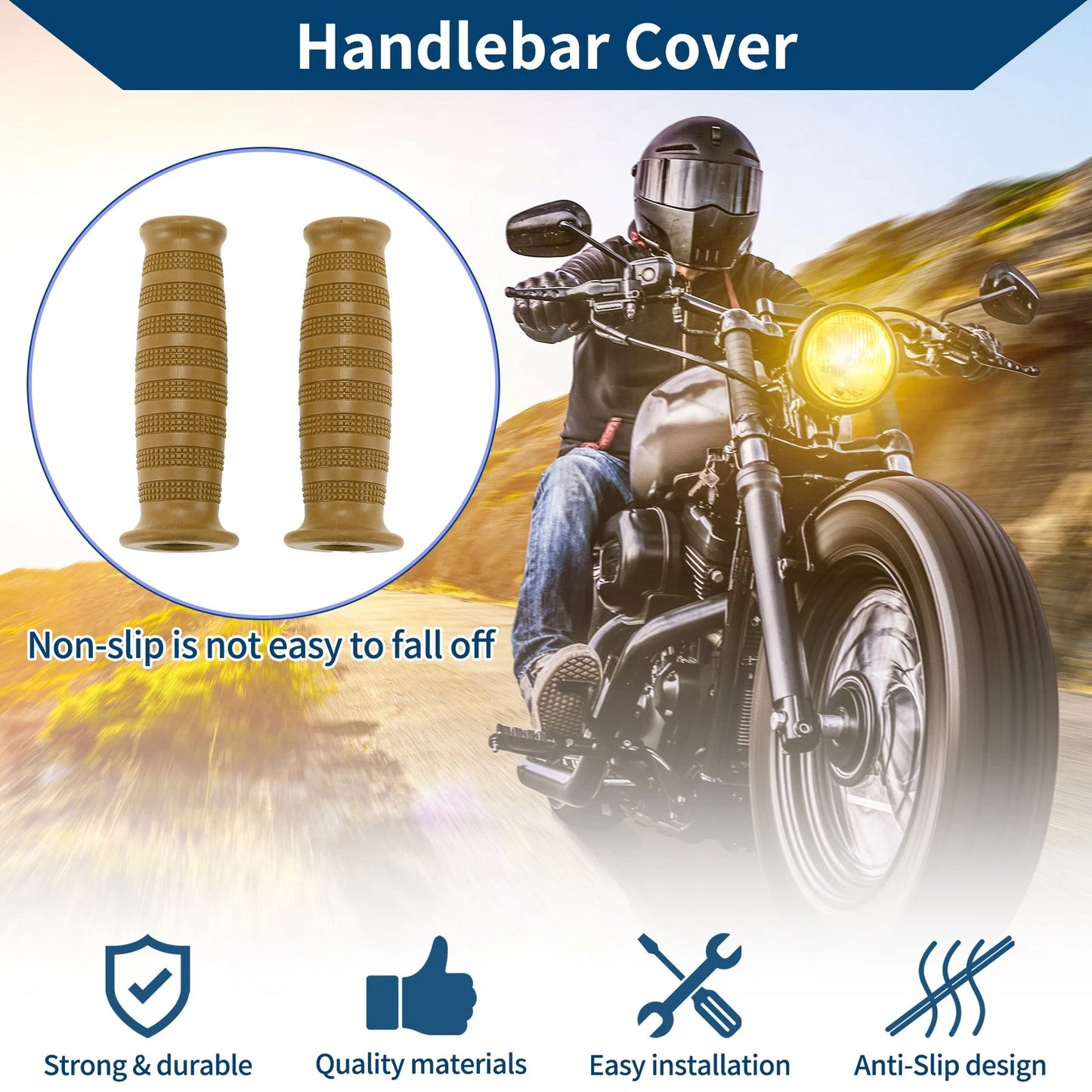 2 x 7/8" 22mm Hand Grips for Motorcycle Rubber Khaki
