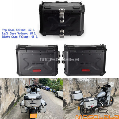 Aluminum Side & Top Case Set w/Bracket for Harley Softail Street Bob (18-20)