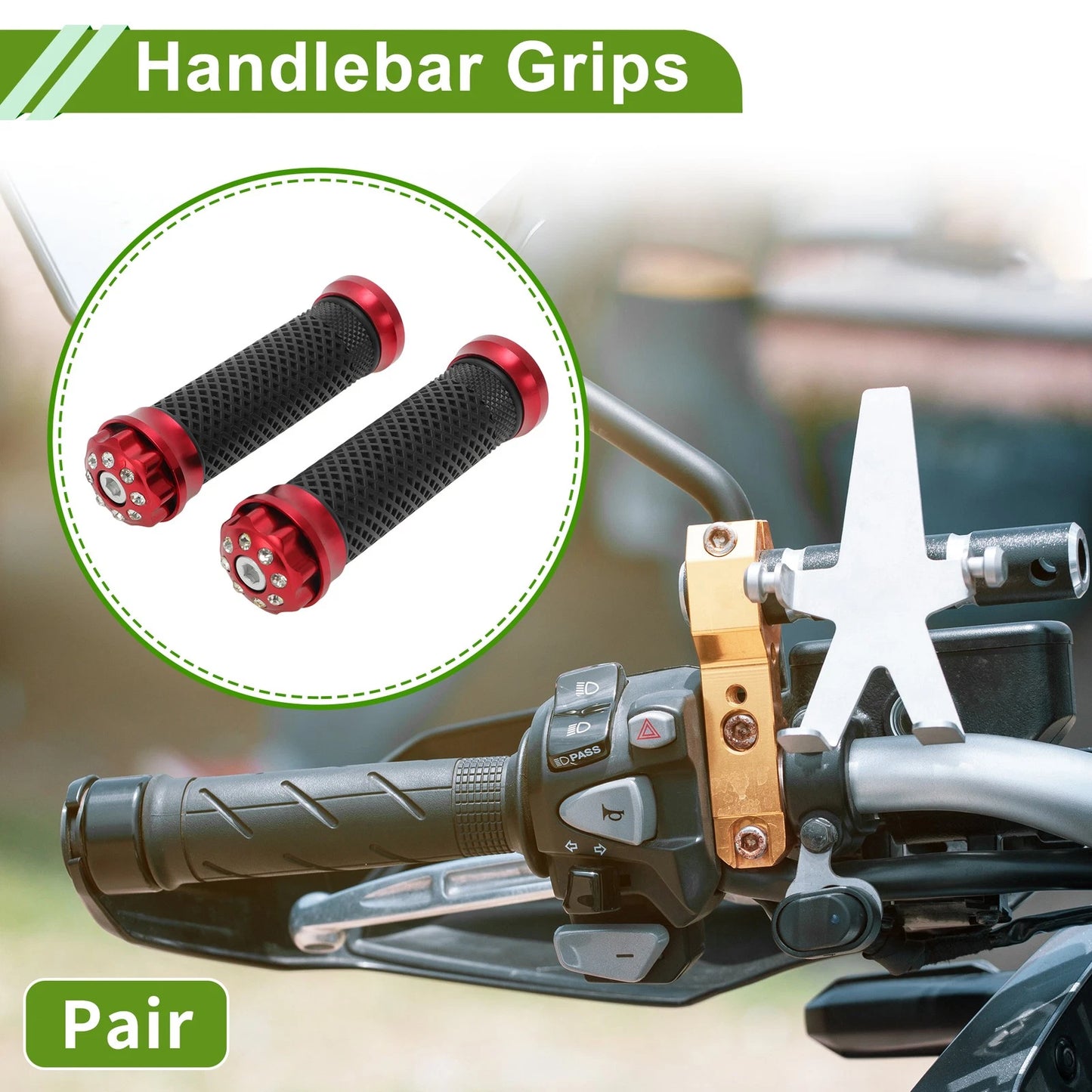 7/8" 22mm Hand Grips Cover for Motorcycle Handlebar Aluminum Rubber Red