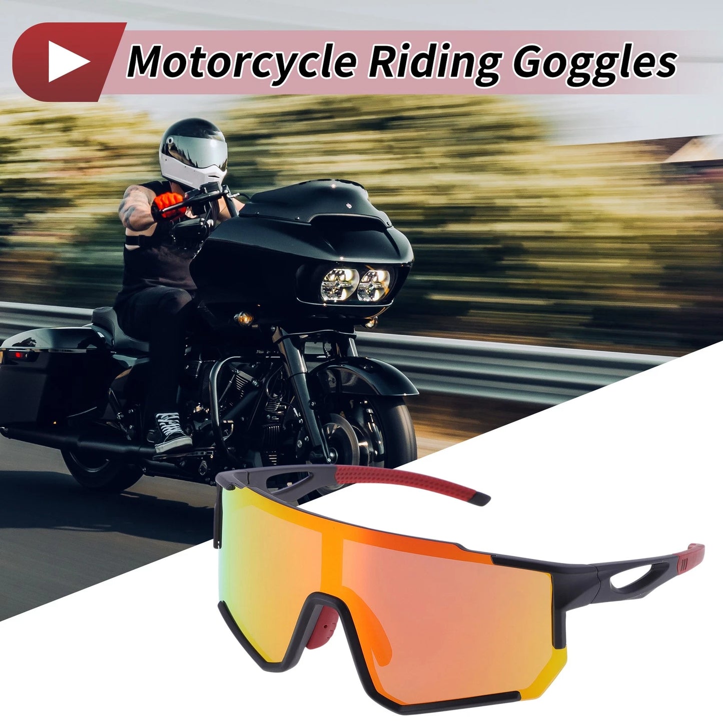 Goggles / Motorcycle Riding Goggles Red Lens Black Frame PC Sunglasses