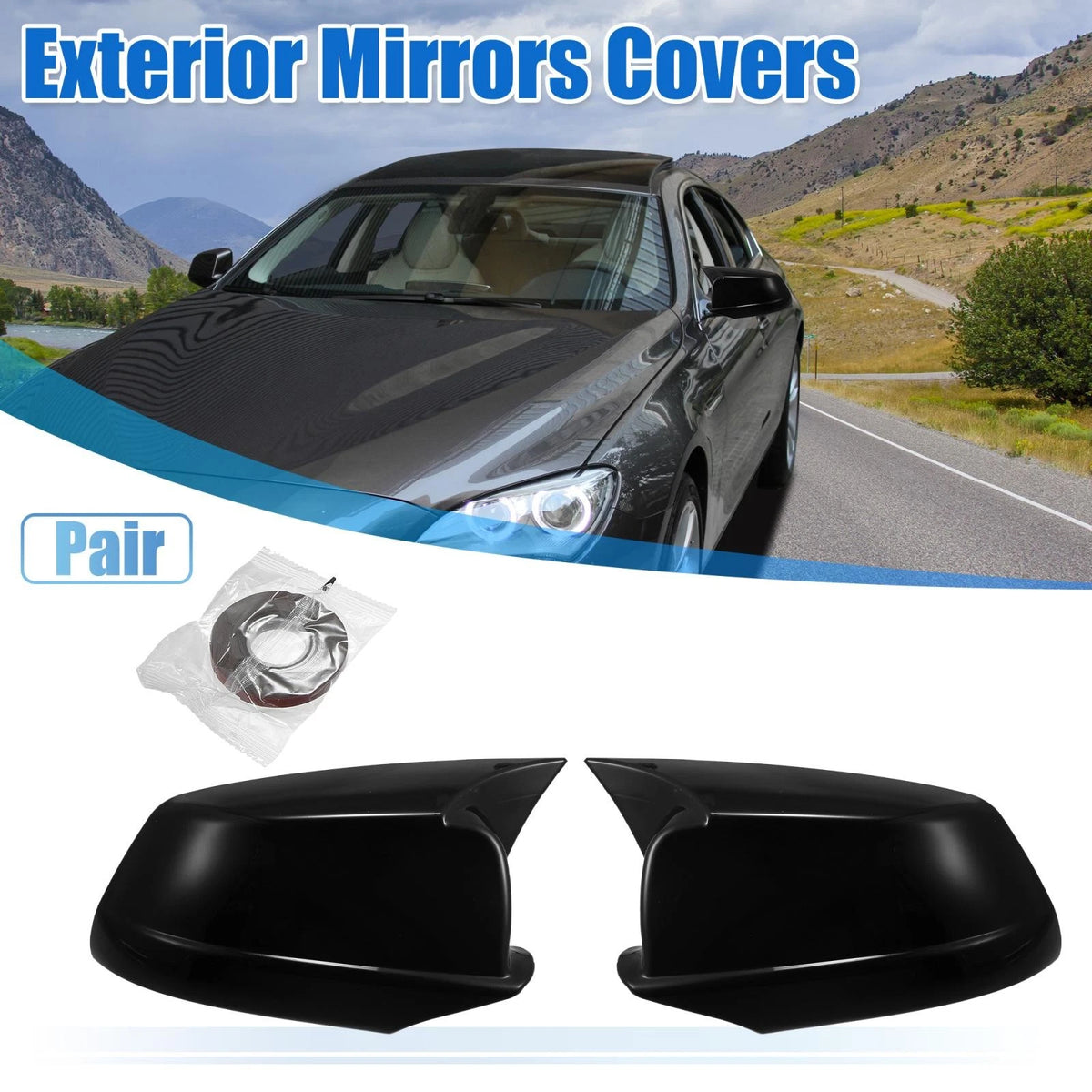 Black  Door Wing Rearview Side Mirror Cover Caps for BMW 535i GT (2011-2013)