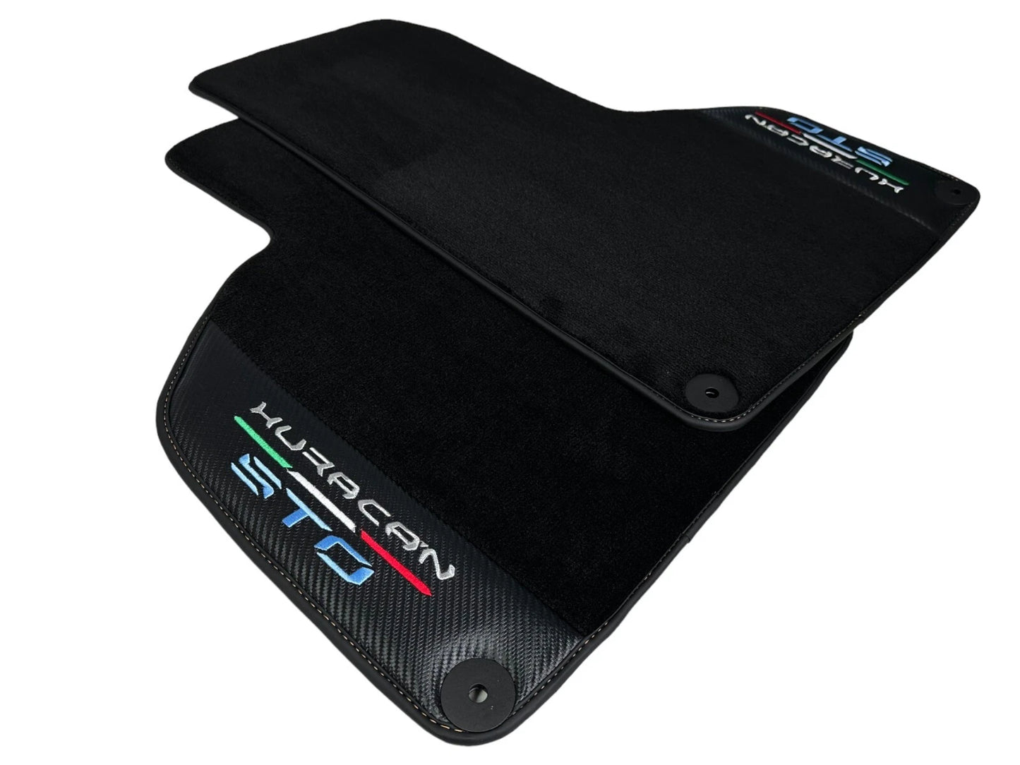Black Floor Mats for Lamborghini Huracan STO (2020-2023) - Carbon Fiber Leather Orange
