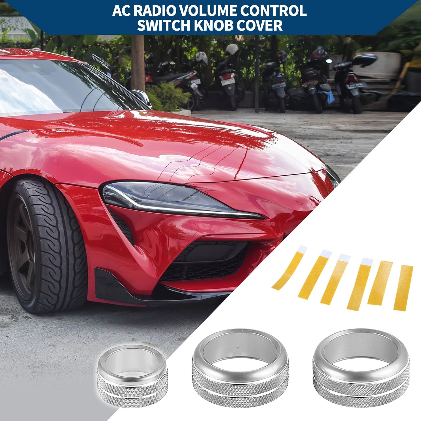 AC Radio Switch Knob Cover Ring for Toyota Supra (2018-2022) - 3 x Silver Tone