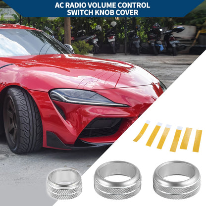AC Radio Switch Knob Cover Ring for Toyota Supra (2018-2022) - 3 x Silver Tone