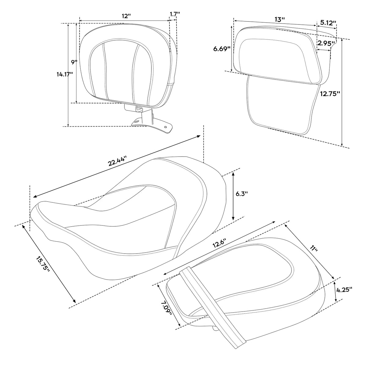 Rider Passenger Seats & Backrest for Harley Touring CVO Road Glide (2014-2023)