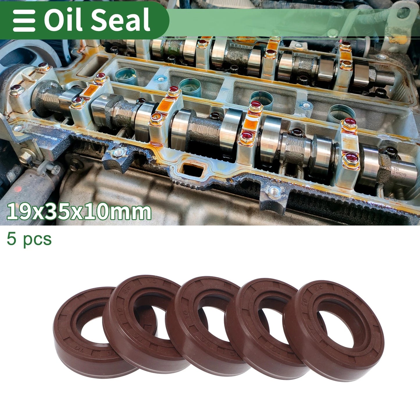 Oil Seal Rotary Shaft Seal FKM Rubber 19x35x10mm Brown 5 Pcs