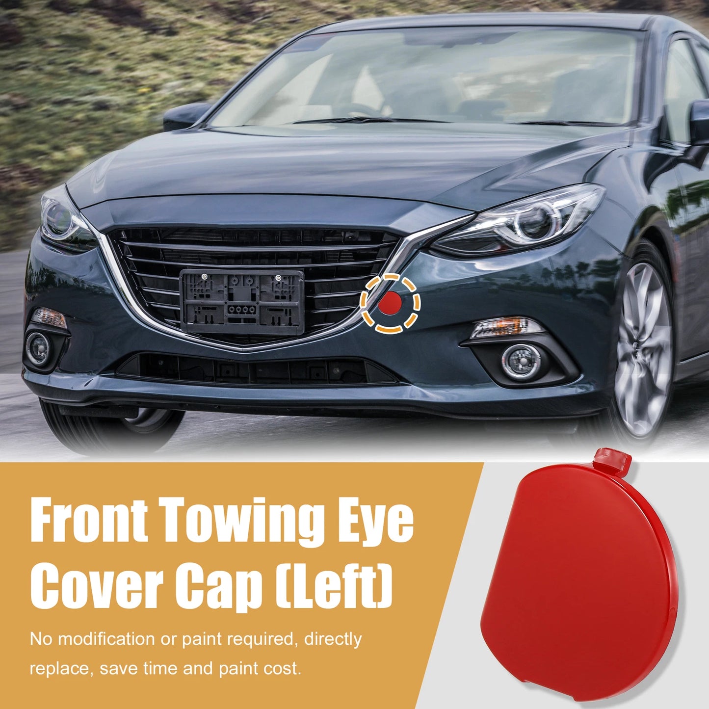 Red Front Bumper Tow Hook Cover for Mazda 3 (2014-2016)
