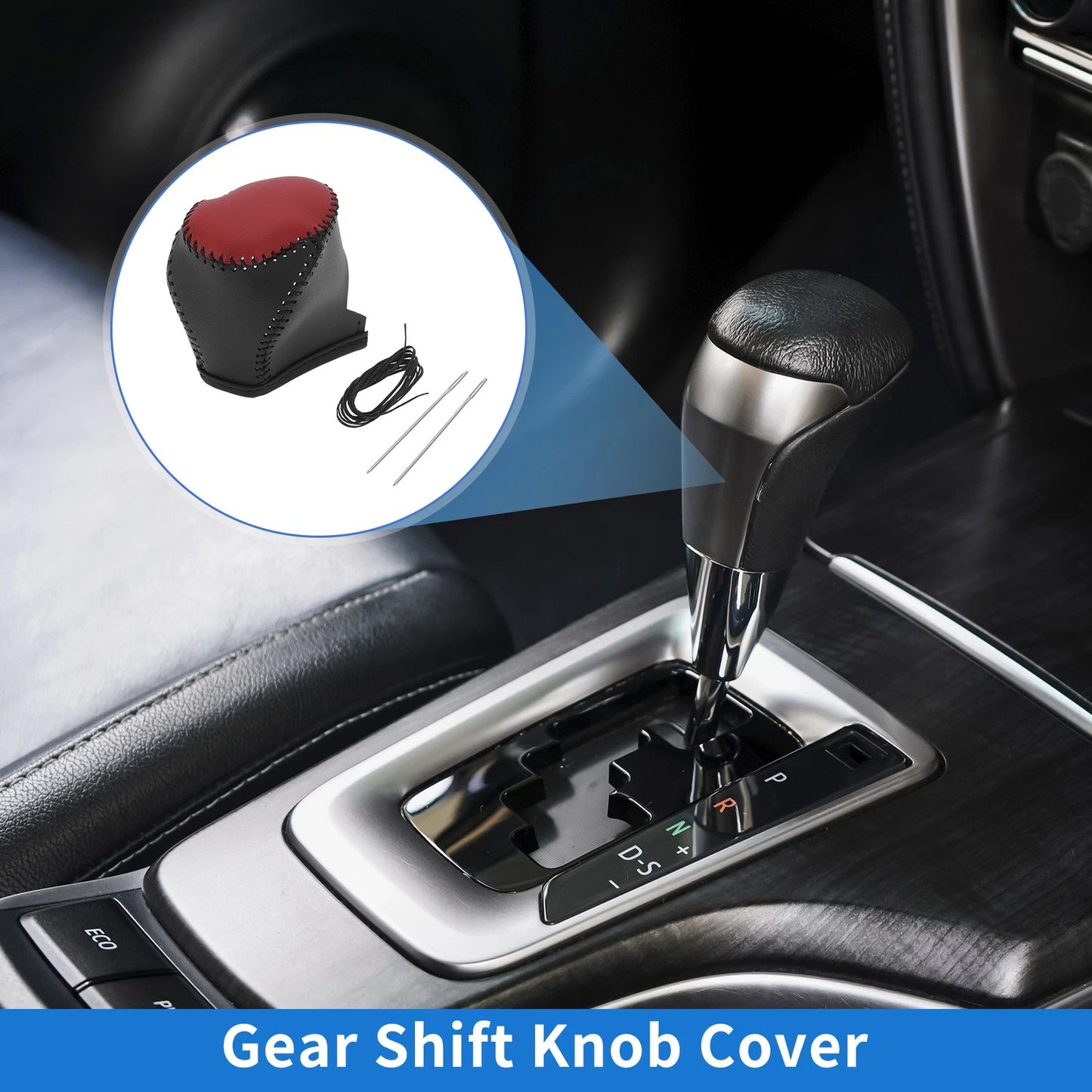 Car Gear Shift Knob Cover  for Toyota CH-R (2017-2021) Black Red Faux Leather