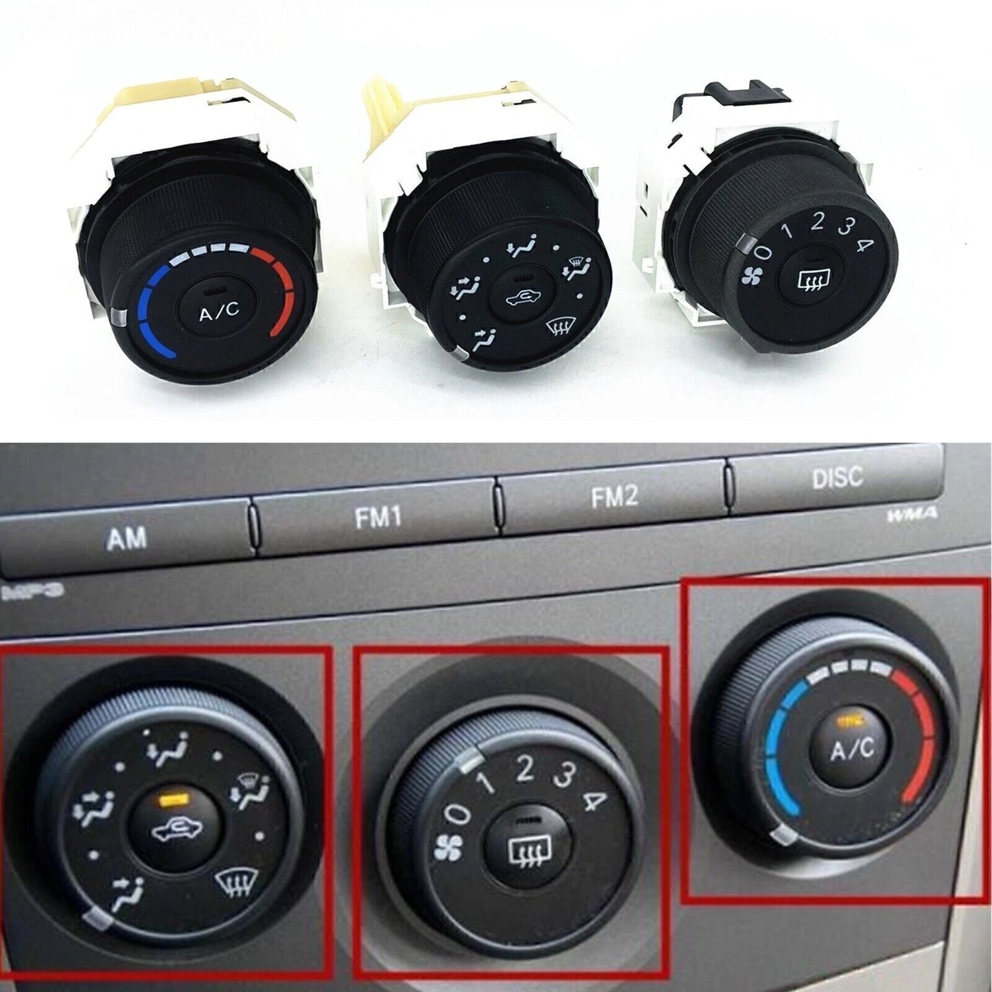 A/C Console Panel Switch Knob 3 x for Toyota Corolla Verso (2007-2013)