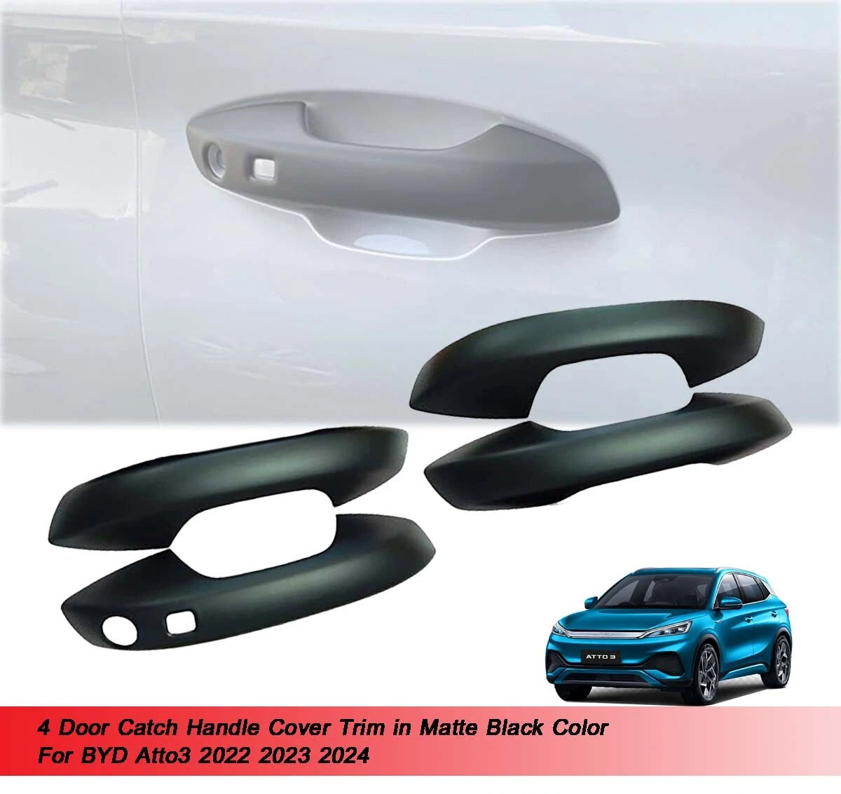 4 x Matte Black Door Catch Handle Covers for BYD Atto3 (2022-2024)