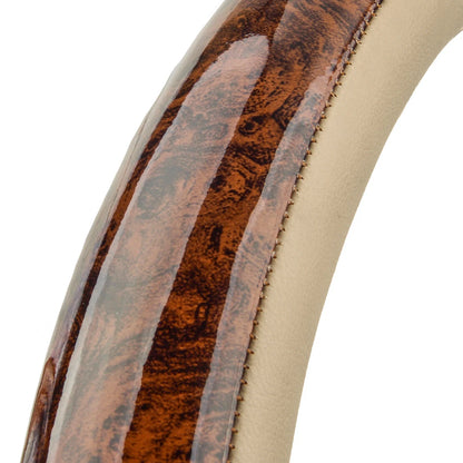 15" Beige Wood Grain Look Steering Wheel Cover for Car