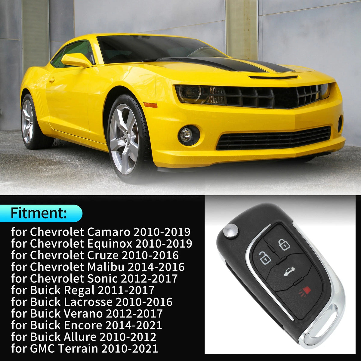 4 Buttons Key Fob Shell Case Keyless for Chevrolet Camaro Equinox (2010–2019)
