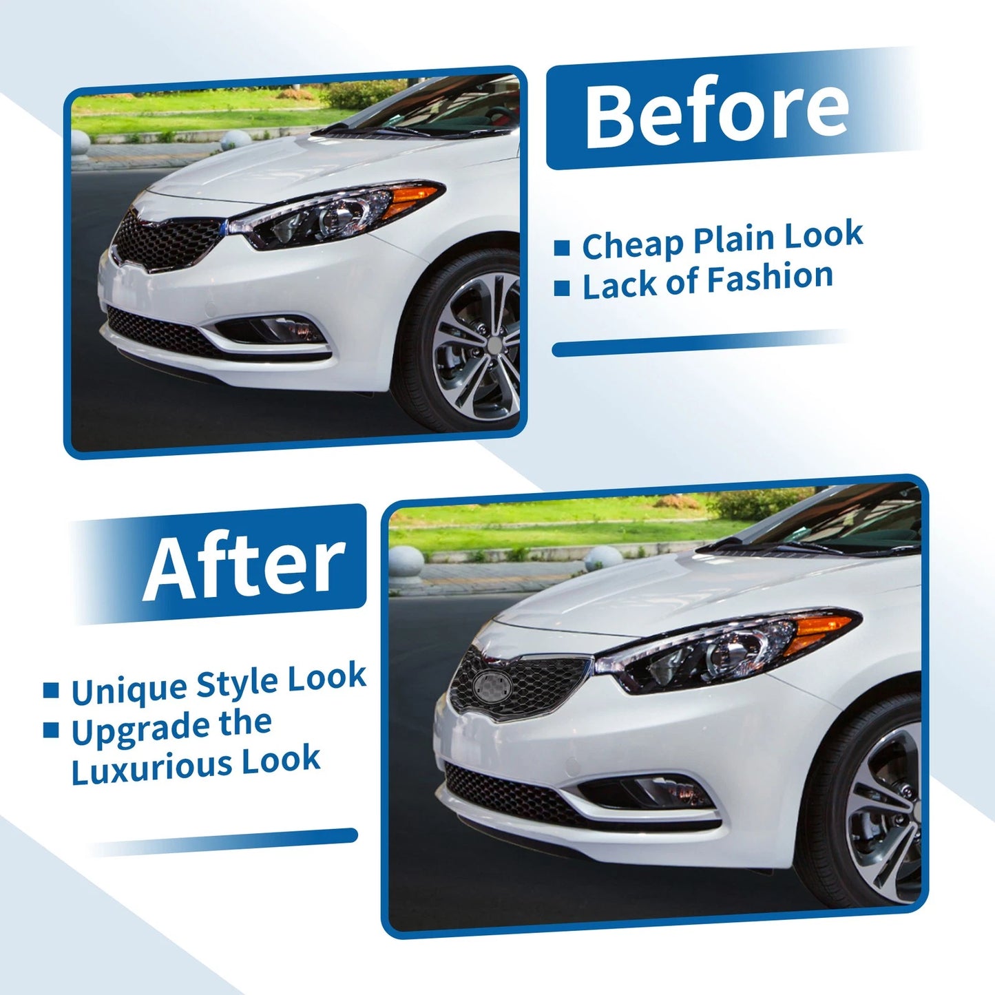 Front Upper Bumper Grille for Kia Forte (2010-2013) Black Chrome Silver Tone