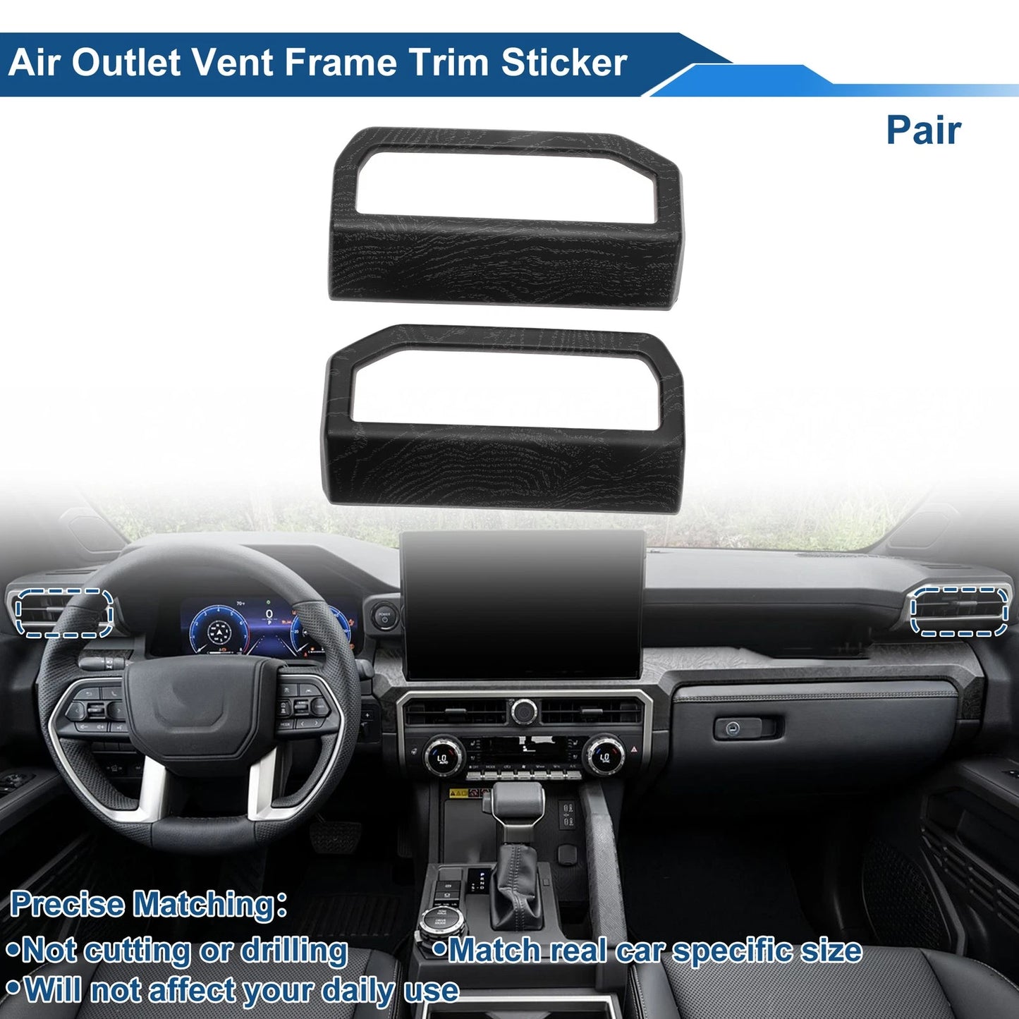 Air Condition Outlet Vent Trim Cover Frame for Toyota Tacoma Black Woodgrain