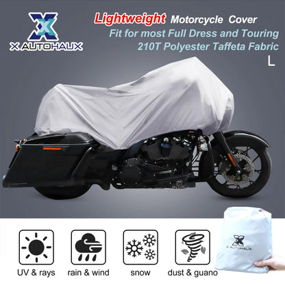 L Size Motorcycle Cover Rain Dust Protector Silver Tone for MakeModel