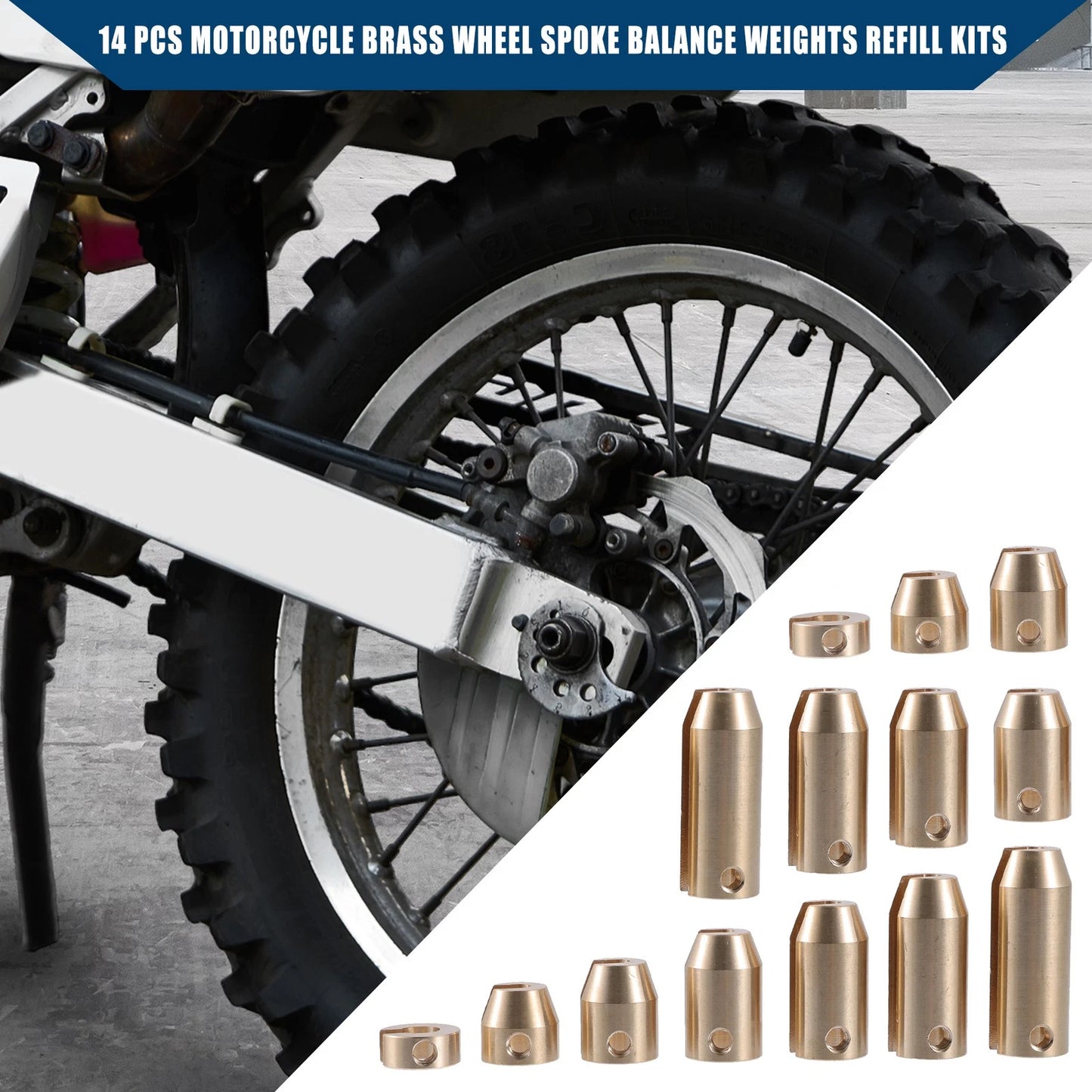 14 x Brass Wheel Spoke Balance Weights Refill with Wrench for Motorcycle