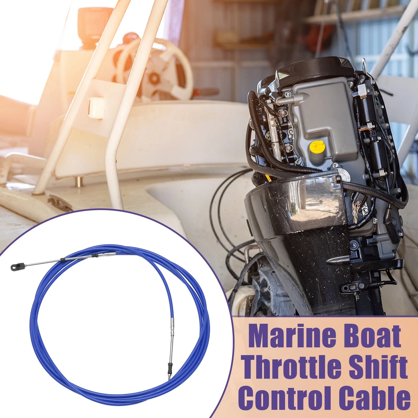 2 x Marine Throttle Control Cable Blue with Fastening Head for Marine Engine