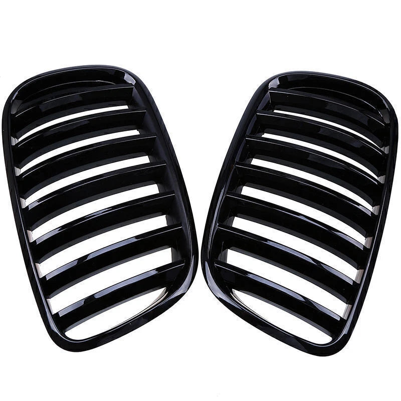 2 x Front Hood Kidney Grills Glossy Black for BMW X5 X6 E70 E71 (2007-2013)