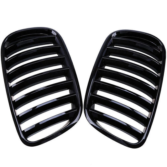 2 x Front Hood Kidney Grills Glossy Black for BMW X5 X6 E70 E71 (2007-2013)