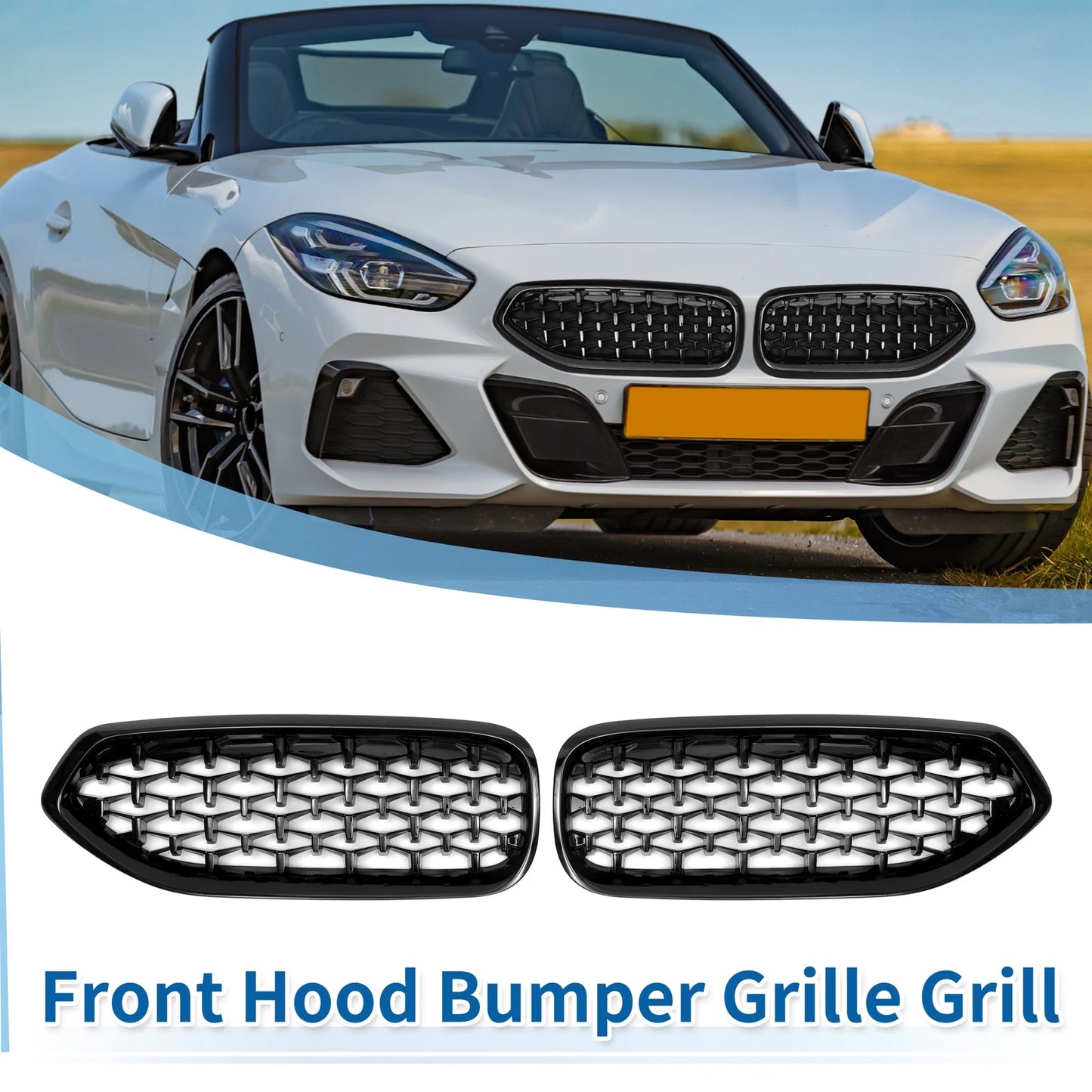 Front Upper Bumper Grille for BMW Z4 G29 2018-2024 Gloss Black (2 x)