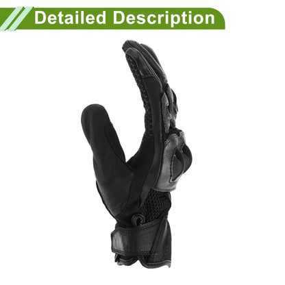 M / 1 Pair / Motorcycle Gloves Breathable Full Finger Goatskin Outdoor Black