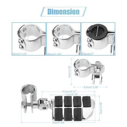 Pair Motorcycle Foot Pegs 360 Degree Rotate Aluminum Alloy Silver Tone