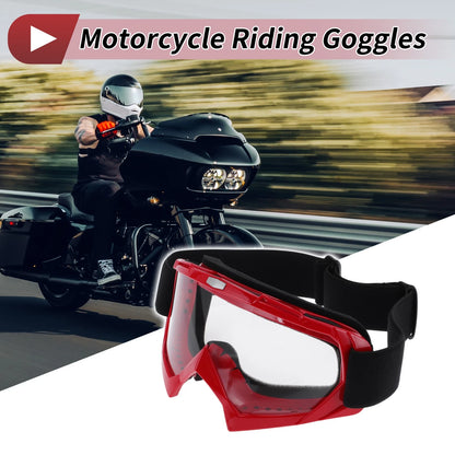 Set Motorcycle Riding Goggles Transparent Lens Red Frame PC Cycling Sunglasses