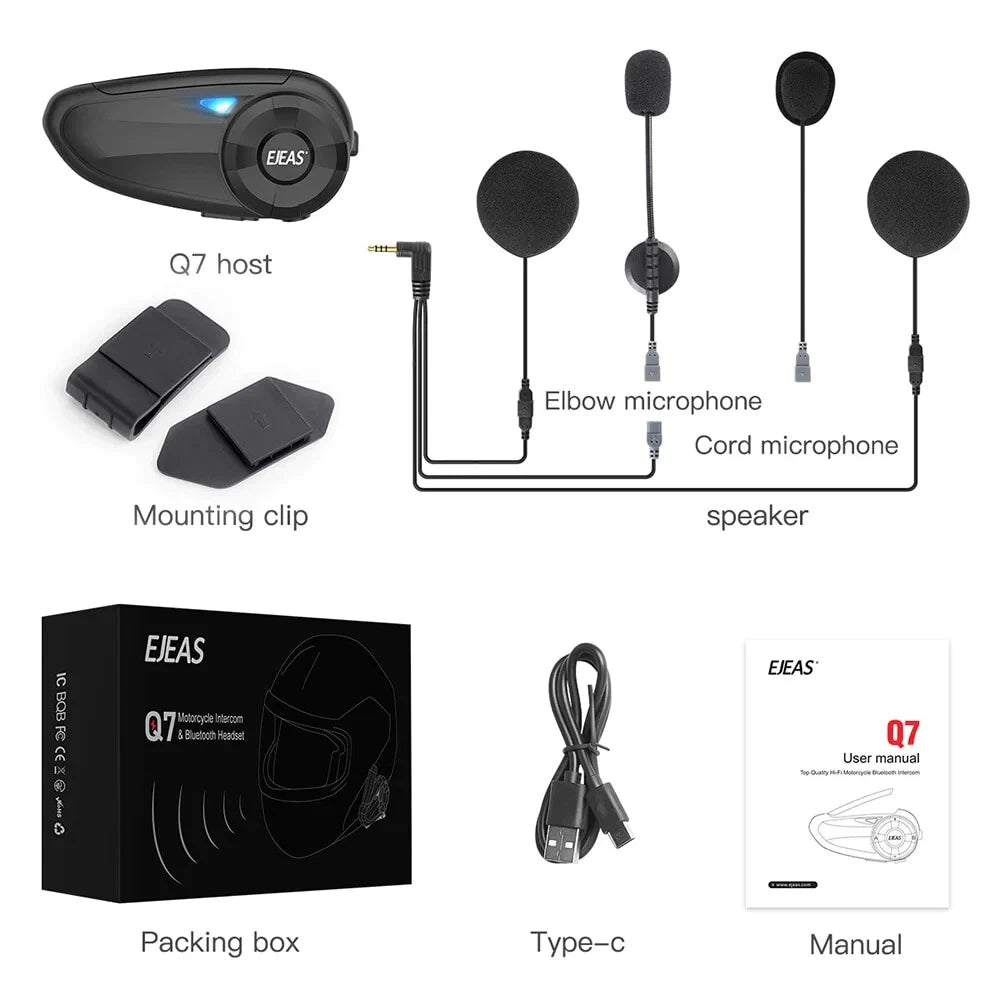 EJEAS Q7 Bluetooth Waterproof Motorcycle Helmet Headset Intercom 7 Riders