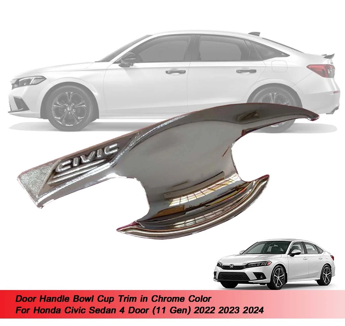 Chrome Door Handle Bowl Trim for Honda Civic Sedan 2022-2024