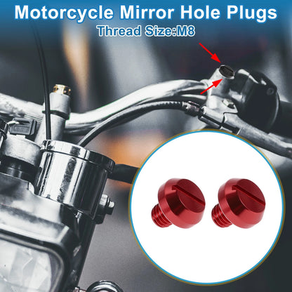 2 x Mirror Hole Plugs Left M8x1.25 Motorcycle Mirror Screws Red for Motorcycle