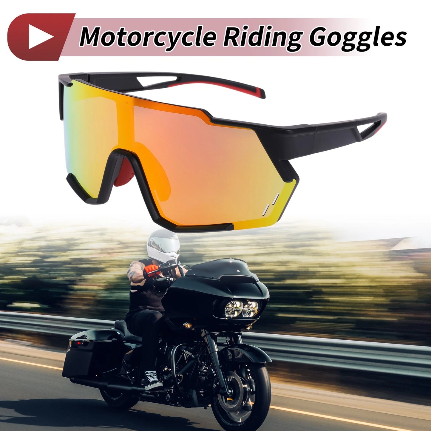 1 Pc Motorcycle Riding Goggles Red Black Tri-Acetyl Cellulos PC