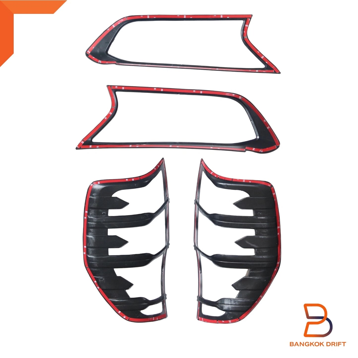 Matte Black Headlight Taillight Covers Trim for Ford Ranger T6 (2015-2021)