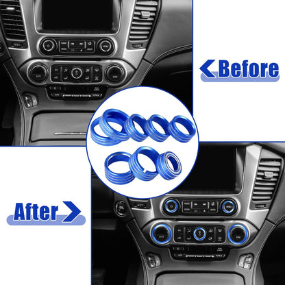 8 x Blue AC Radio Knob Covers for Chevy Silverado / GMC Sierra (2014-2018)