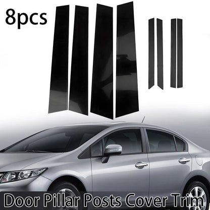 8 x Black Window Pillar Post Molding Covers for Honda Civic Sedan (2012-2015)