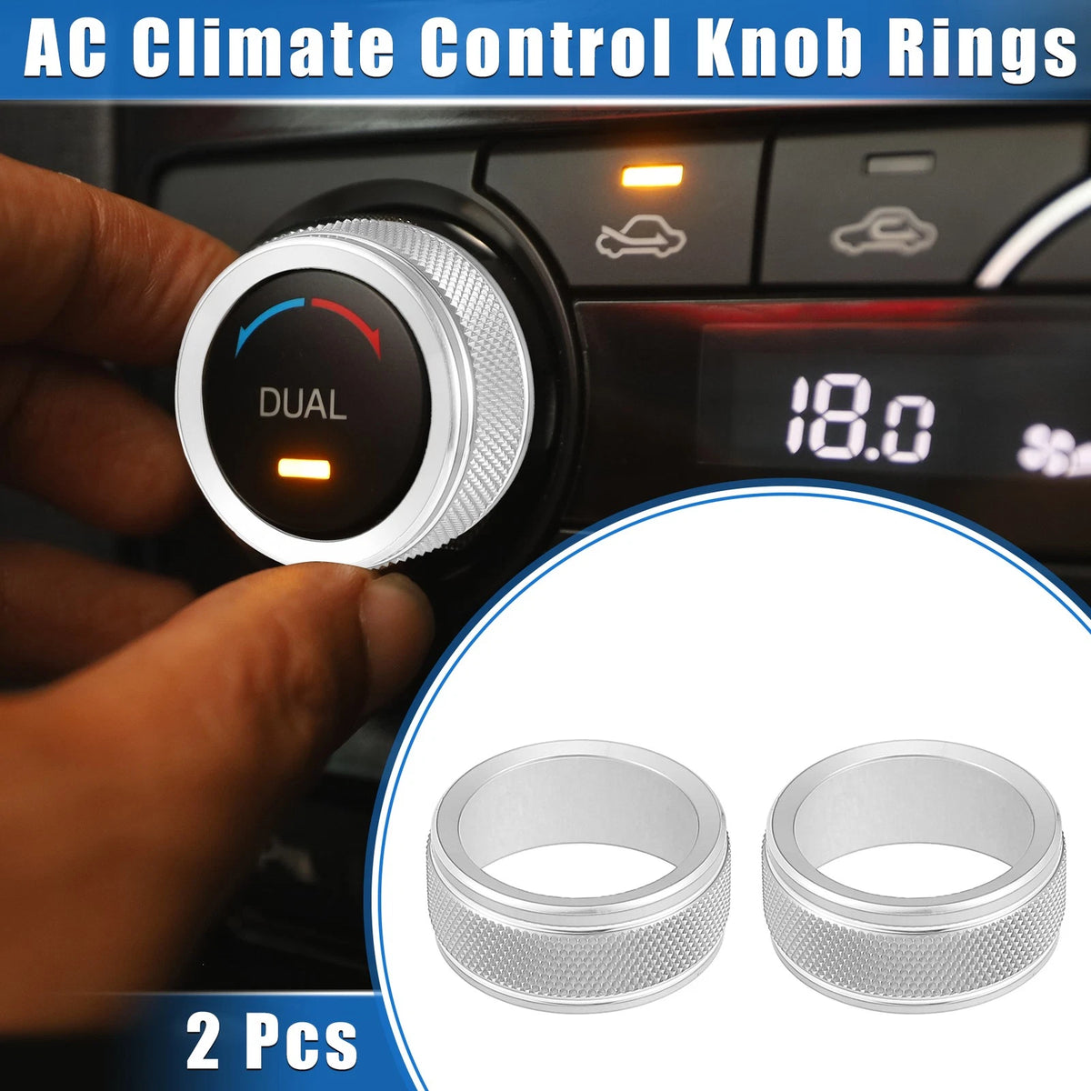 2 x Car AC Climate Control Knob Rings for Toyota Camry (2021-2023) Silver Tone