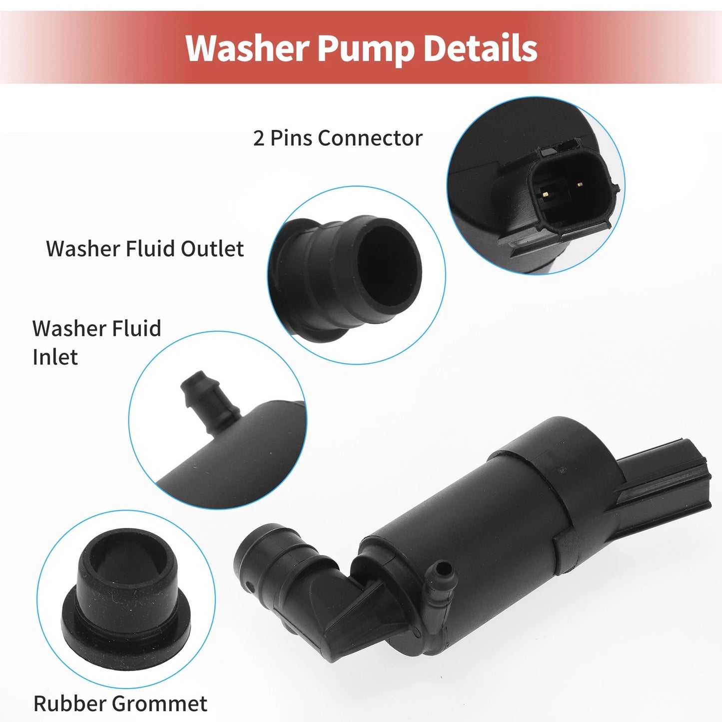 Windshield Washer Pump w/ Grommet for Ford (2017-2023)