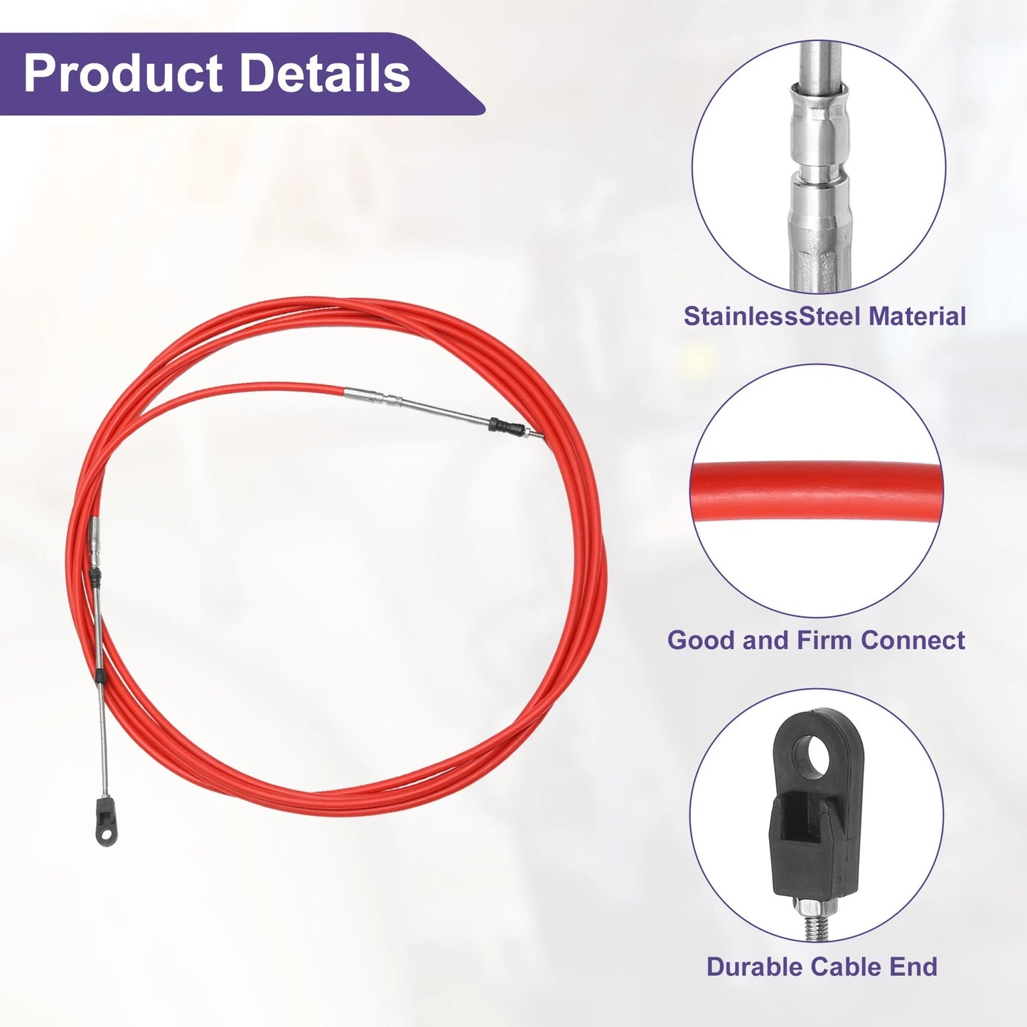 600cm 20FT Marine Boat Throttle Cable Red with Fastening Head