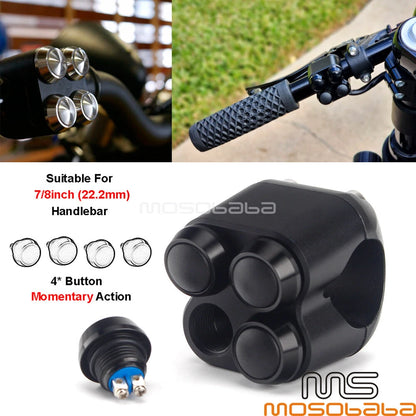 4-Button Turn Signal Momentary Switch for Harley Motorcycle 7/8'' Handlebar