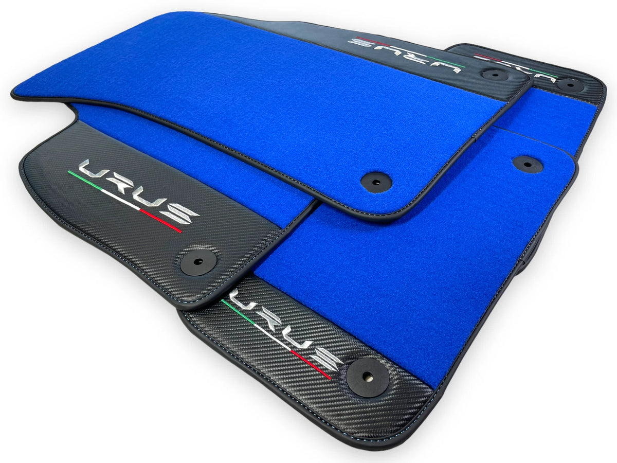 Blue Floor Mats for Lamborghini Urus 2018-2024 with Carbon Fiber Leather