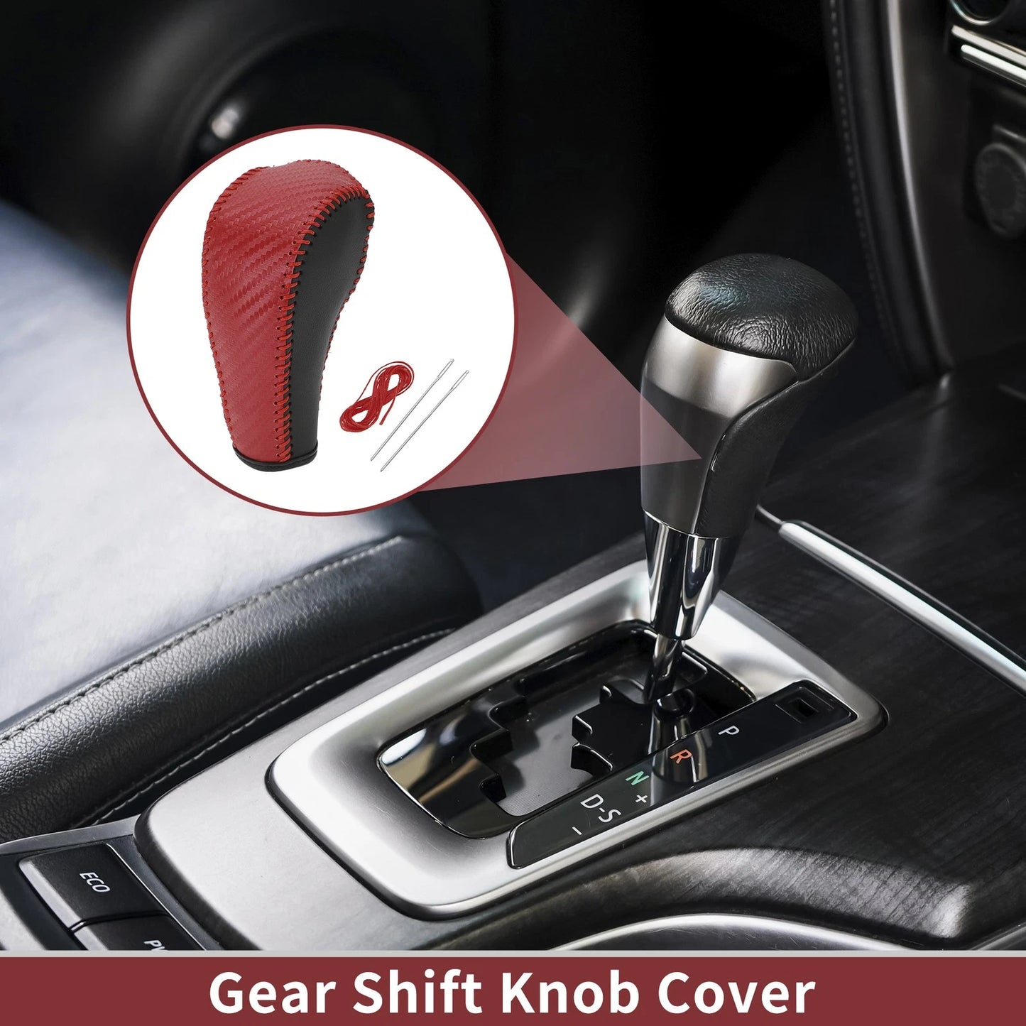 Gear Shift Knob Cover Carbon Fiber Red Black Faux Leather for Chevrolet