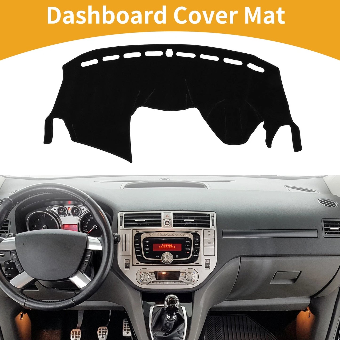 Dashboard Cover Mat for Ford Kuga 2015-2023 - Black Carpet (1 x Piece)
