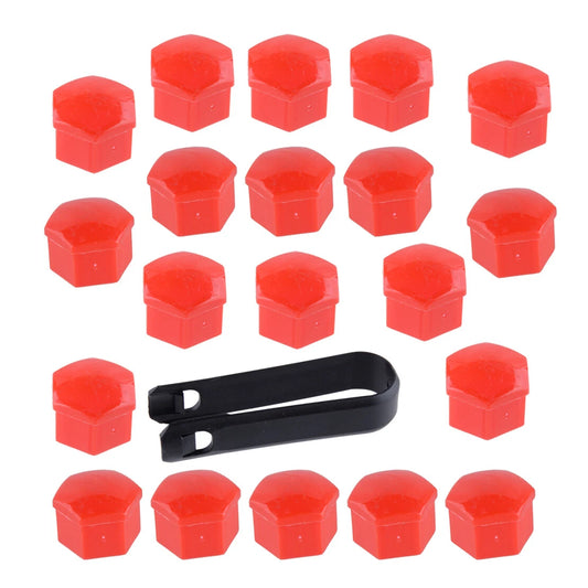 17mm Red Car Wheel Hub Screw Nut Lug Dust Cover Caps (2) with Tool