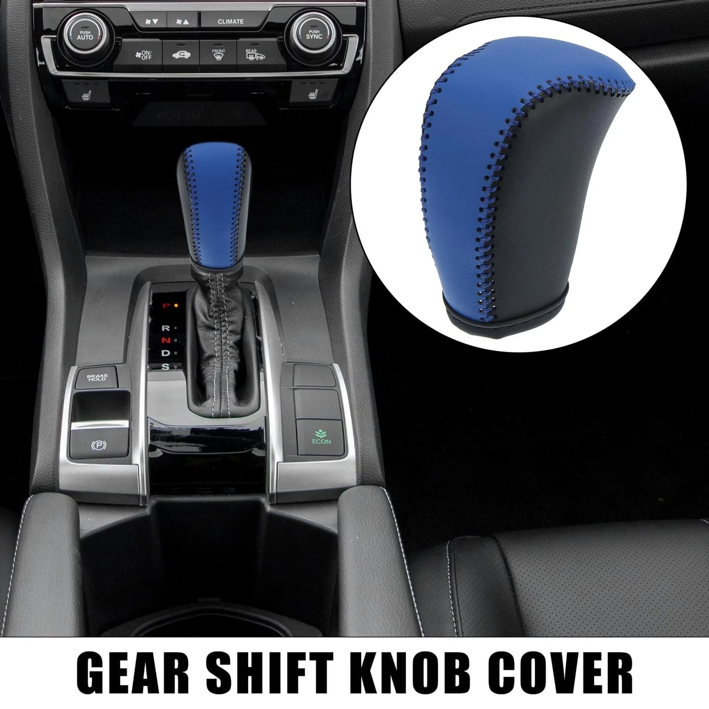 Faux Leather Black Blue Gear Shift Knob Cover for Honda Civic (2006-2011)