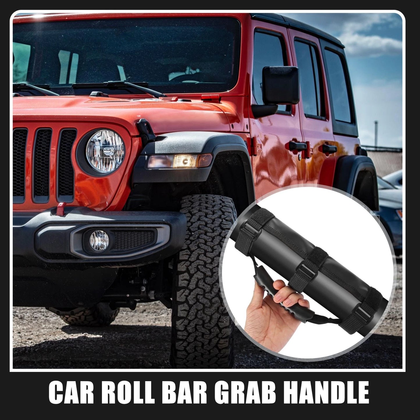 2 x Roll Bar Grab Handles for Jeep Wrangler JL JK (2018-2023) Black Smooth Surface
