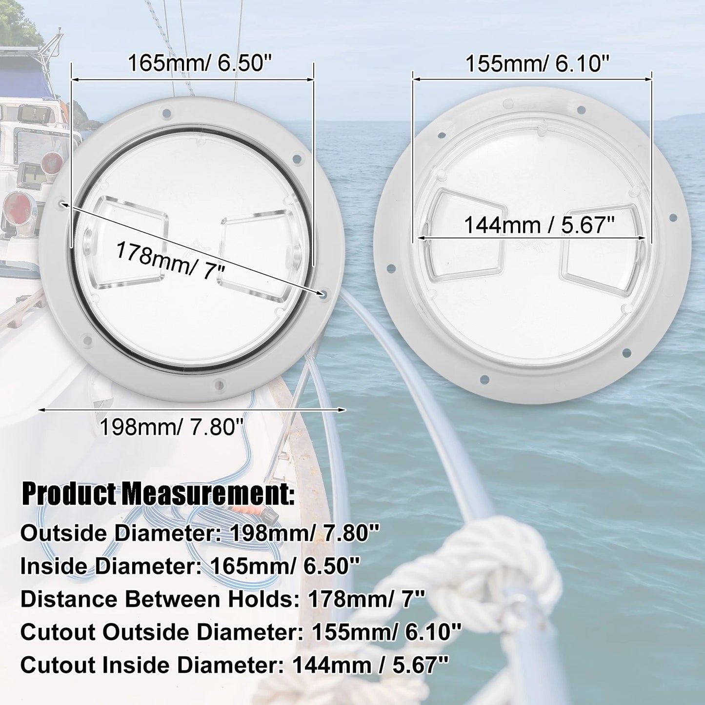 Deck Plate / 6in / Hatch, Non-Slip, White, Fan Groove for Marine Boat