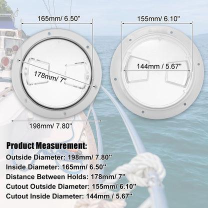 Deck Plate / 6in / Hatch, Non-Slip, White, Fan Groove for Marine Boat