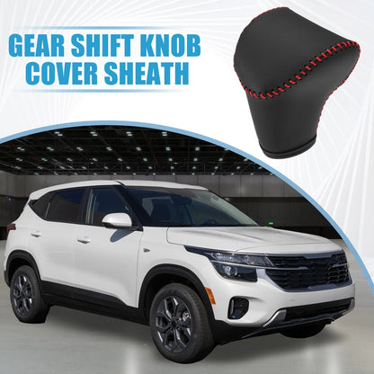 Gear Shift Knob Cover for Kia Seltos (2021-2023) Black Red Stitches
