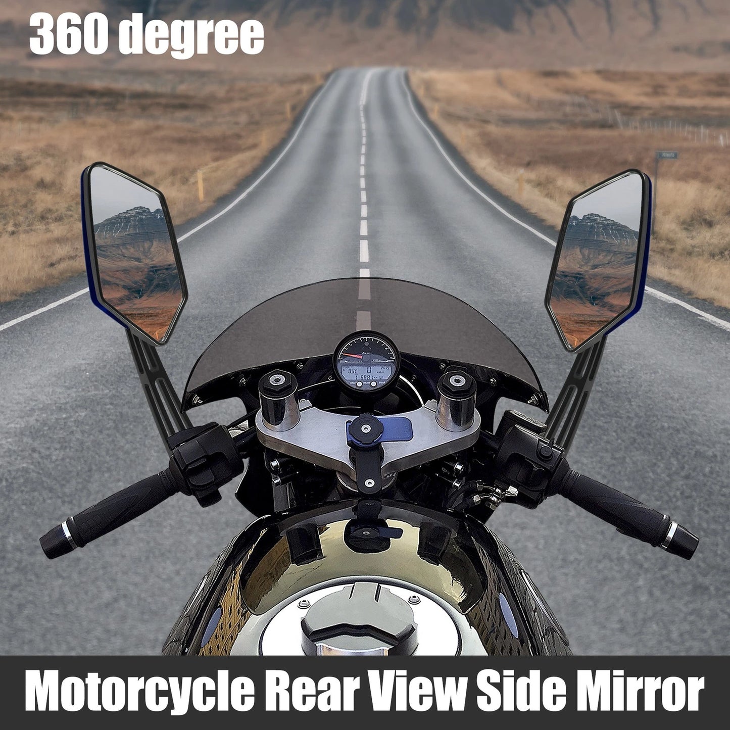 Set 360 Degree Rotary Rearview Mirror for Motorcycle Universal Blue