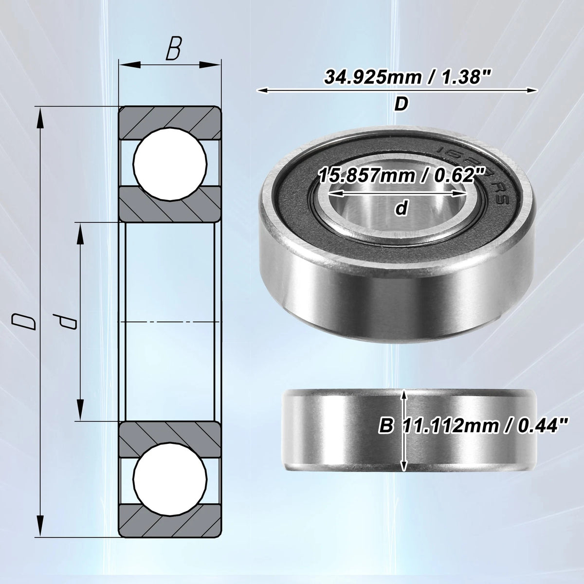 8 Pcs 15.857x34.925x11.112mm Single Row Deep Groove Ball Bearings for MakeModel