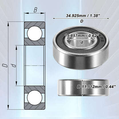 8 Pcs 15.857x34.925x11.112mm Single Row Deep Groove Ball Bearings for MakeModel